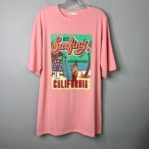 Romwe Casual Oversized Tee Best Surfing Santa Monica California Women's S Retro